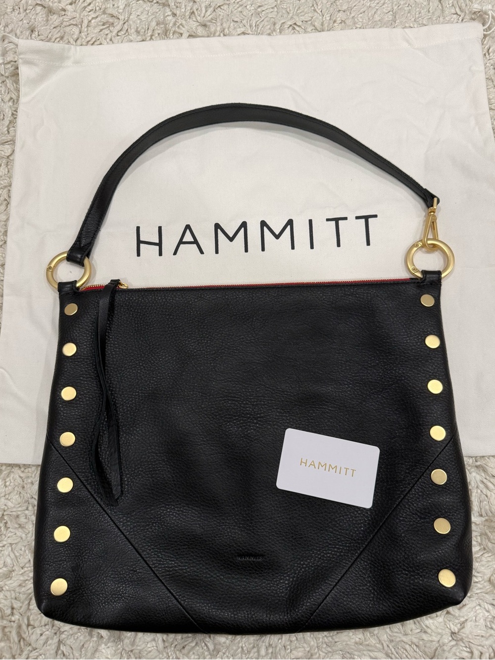Hammitt Kyle Lrg Black Leather Shoulder Bag with Brushed Gold Hardware